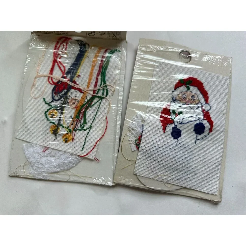 Set of 2 Christmas Cross Stitch Kits Partially Done